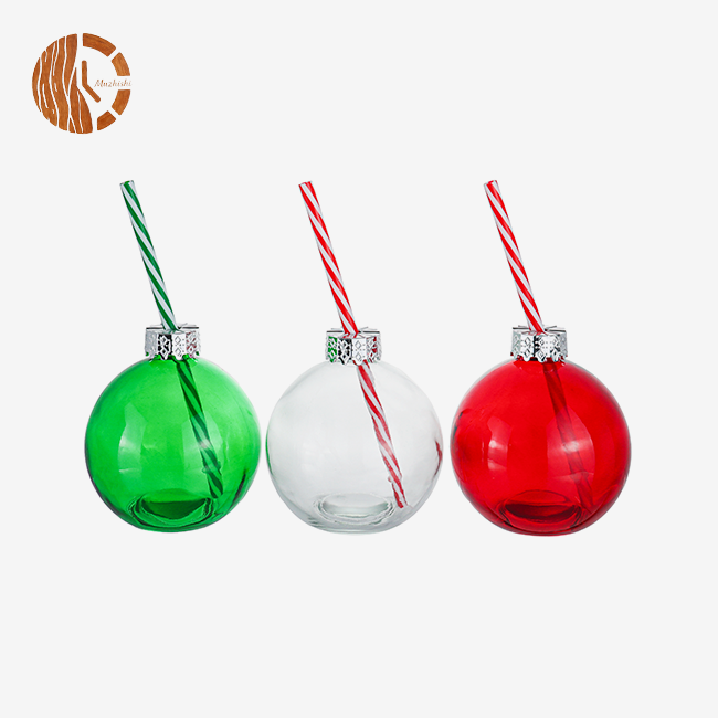 Christmas Ball Glass Drink Bottle With Straw